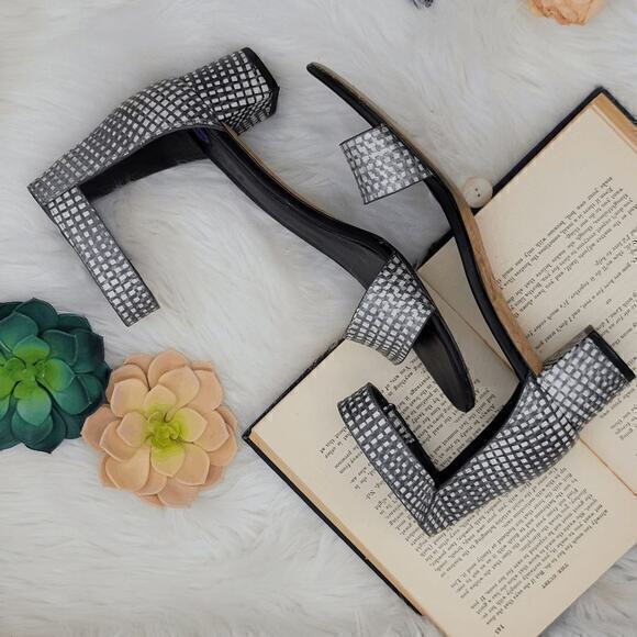 Vince Checkered Rita Block Heel Leather Sandals Size US 8M‎ EU 38 - Picture 4 of 12